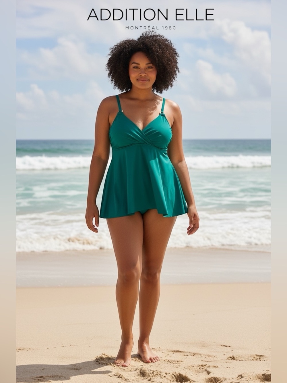 Addition Elle, Tankini Turquoise, 2X Plus Size, Underwire Swim Top